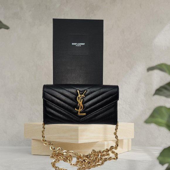 Yves Saint Laurent Handbags - YSL Monogram Matelassé Leather Bifold Wallet on a chain with box